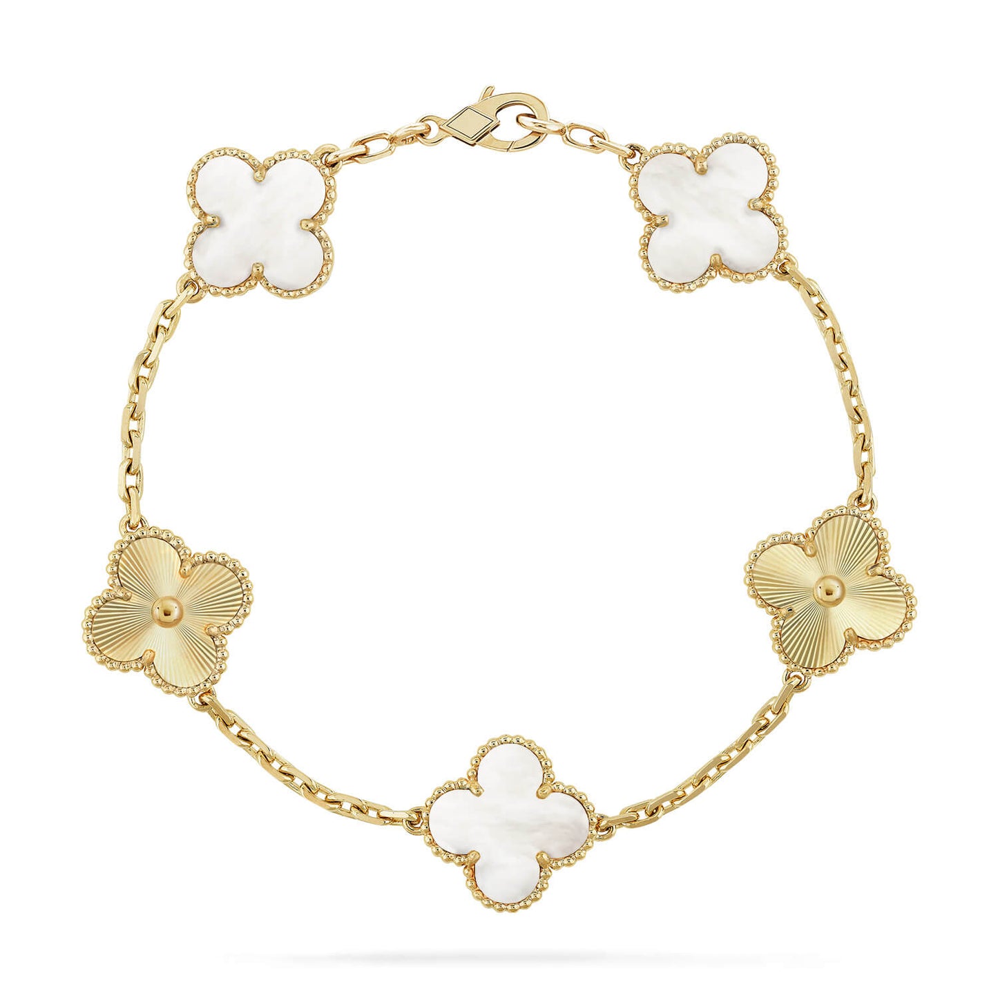 [Vellora Opalyn]CLOVER 5 MOTIF WHITE MOP LASER BRACELET