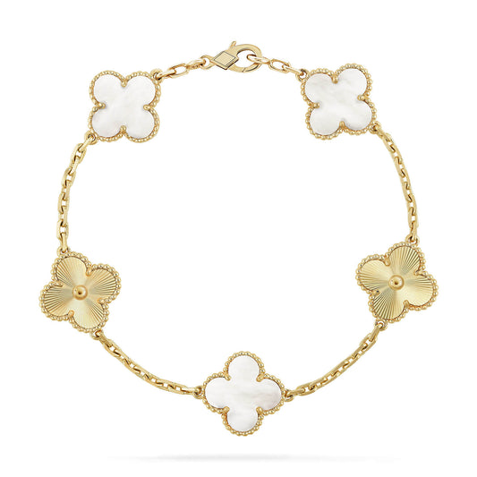 [Vellora Opalyn]CLOVER 5 MOTIF WHITE MOP LASER BRACELET
