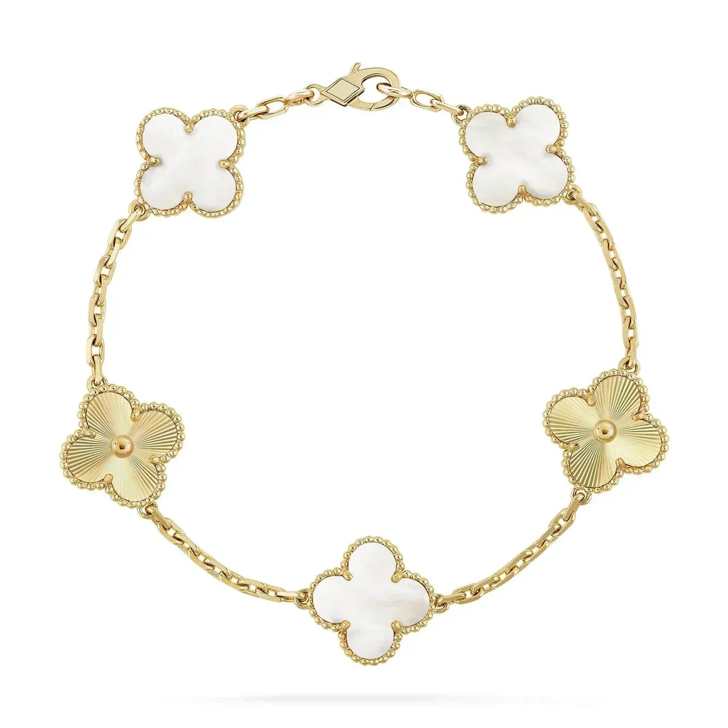 [Vellora Opalyn]CLOVER BRACELET 5 MOTIF WHITE MOP PINK GOLD