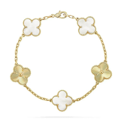[Vellora Opalyn]CLOVER BRACELET 5 MOTIF WHITE MOP PINK GOLD