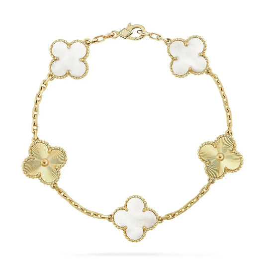 [Vellora Opalyn]CLOVER BRACELET 5 MOTIF WHITE MOP PINK GOLD