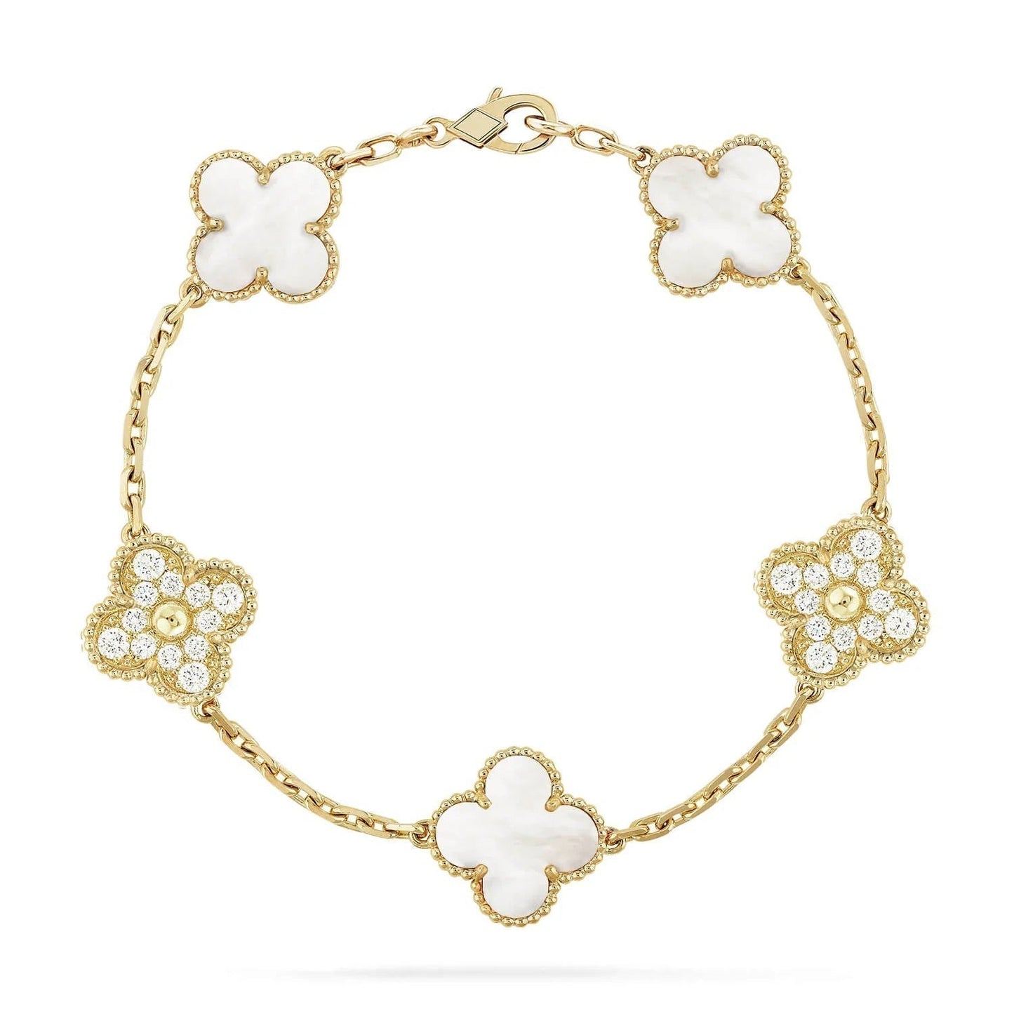 [Vellora Opalyn]CLOVER BRACELET 5 MOTIF WHITE MOP DIAMOND