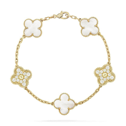 [Vellora Opalyn]CLOVER BRACELET 5 MOTIF WHITE MOP DIAMOND