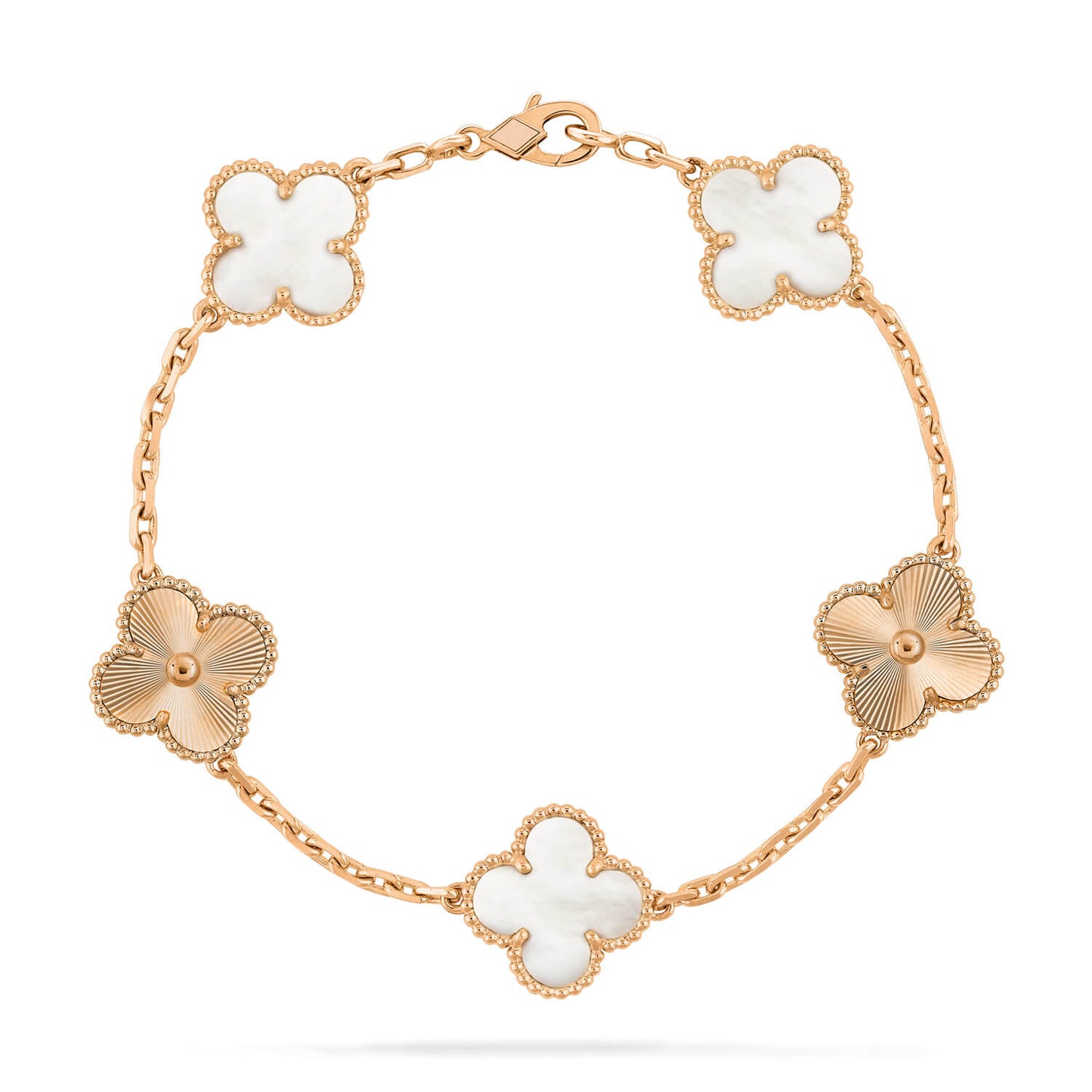 [Vellora Opalyn]CLOVER 5 MOTIF WHITE MOP LASER BRACELET