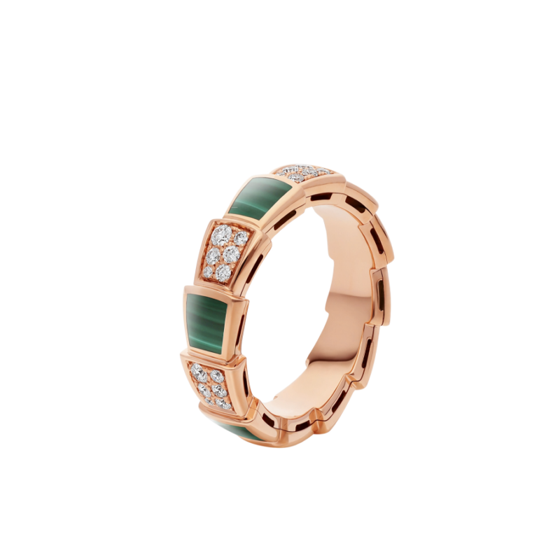 [Vellora Opalyn]SERPENTI RING PINK GOLD MALACHITE DIAMOND PAVED 4MM