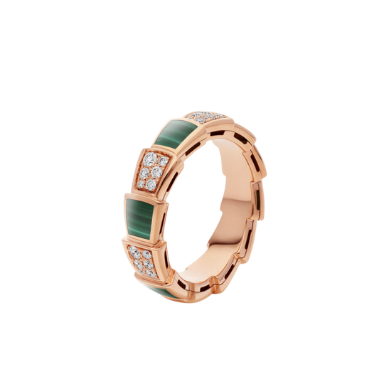 [Vellora Opalyn]SERPENTI RING PINK GOLD MALACHITE DIAMOND PAVED 4MM