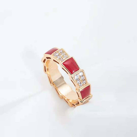 [Vellora Opalyn]SERPENTI RING PINK GOLD CARNELIAN DIAMOND PAVED 4MM