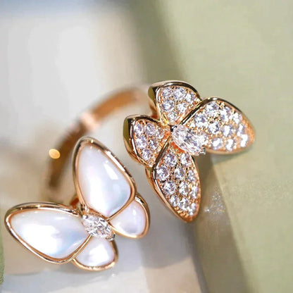 [Vellora Opalyn]TWIN BUTTERFLY DIAMOND MOP RING