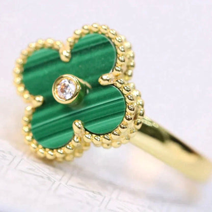 [Vellora Opalyn]CLOVER MALACHITE RING GOLD DIAMOND