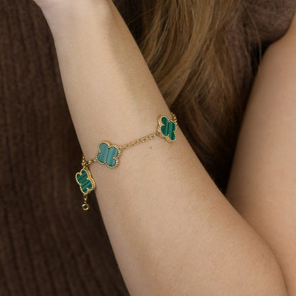 [Vellora Opalyn]CLOVER 5 MOTIFS MALACHITE BRACELET