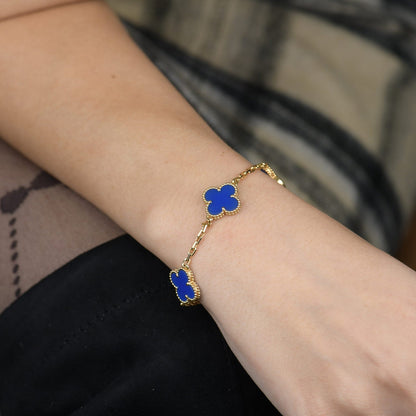 [Vellora Opalyn]CLOVER 5 MOTIFS BLUE AGATE BRACELET