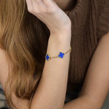 [Vellora Opalyn]CLOVER 5 MOTIFS BLUE AGATE BRACELET