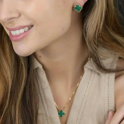 [Vellora Opalyn]CLOVER MINI 9.5MM MALACHITE  EARRINGS