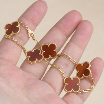 [Vellora Opalyn]CLOVER 5 MOTIFS RED AGATE  BRACELET