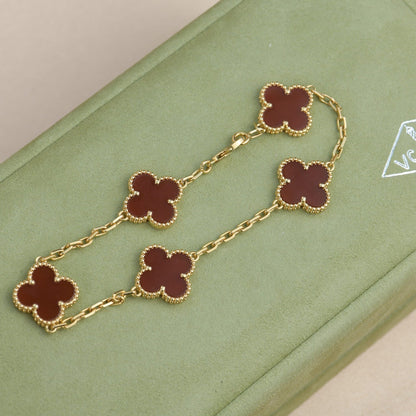 [Vellora Opalyn]CLOVER 5 MOTIFS RED AGATE  BRACELET