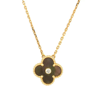 [Vellora Opalyn]CLOVER 15MM DIAMOND AND MOTHER-OF-GREY NECKLACE