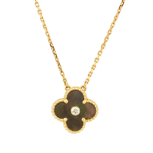[Vellora Opalyn]CLOVER 15MM DIAMOND AND MOTHER-OF-GREY NECKLACE