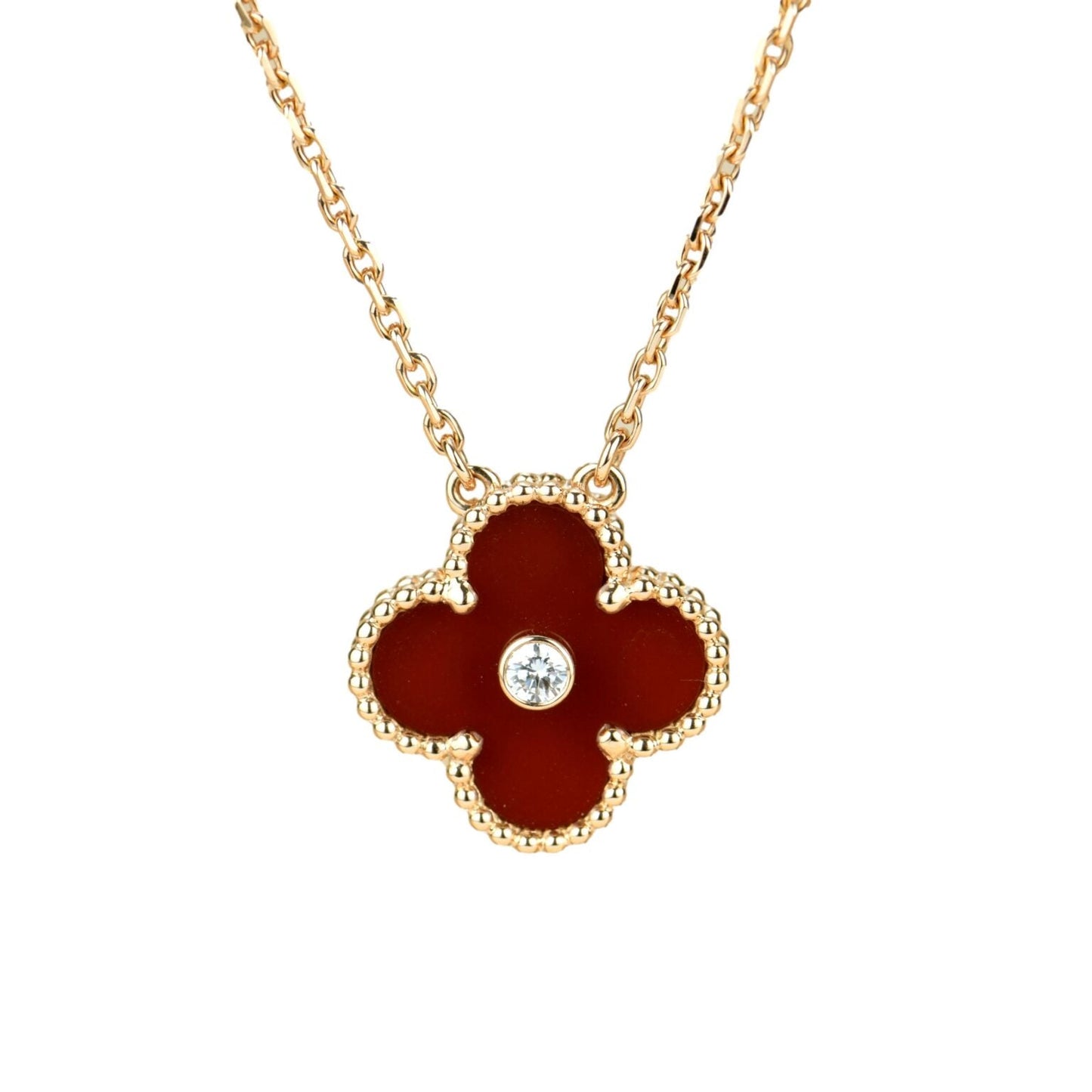 [Vellora Opalyn]CLOVER 15MM DIAMOND CARNELIAN NECKLACE