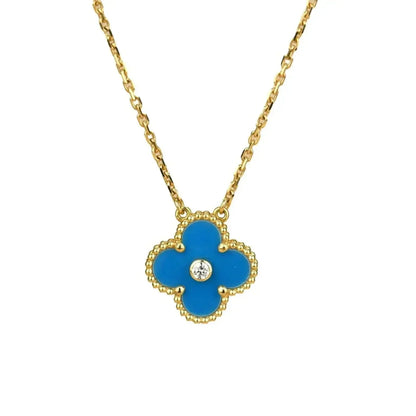 [Vellora Opalyn]CLOVER 15MM DIAMOND AND BLUE AGATE NECKLACE