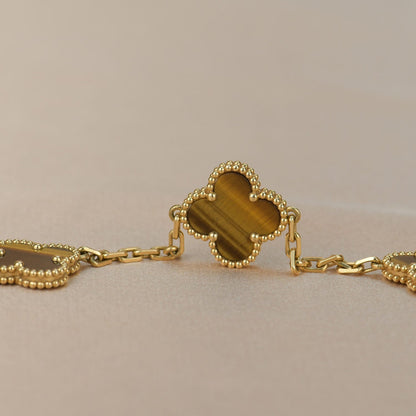 [Vellora Opalyn]CLOVER  5 MOTIFS TIGER EYE BRACELET