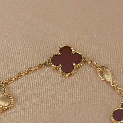 [Vellora Opalyn]CLOVER  5 MOTIFS CARNELIAN GOLD BRACELET