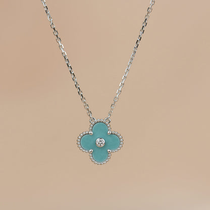 [Vellora Opalyn]CLOVER 15MM DIAMOND SVRES PORCELAIN  NECKLACE SILVER