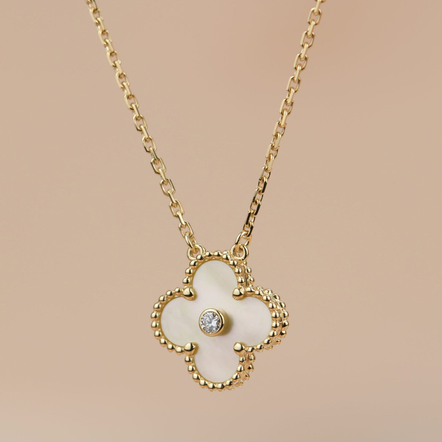 [Vellora Opalyn]CLOVER 15MM DIAMOND GOLD MOTHER OF PEARL NECKLACE