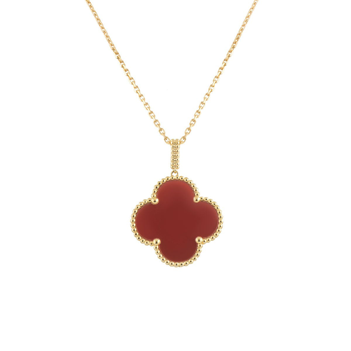 [Vellora Opalyn]CLOVER 25MM NECKLACE GOLD CARNELIAN