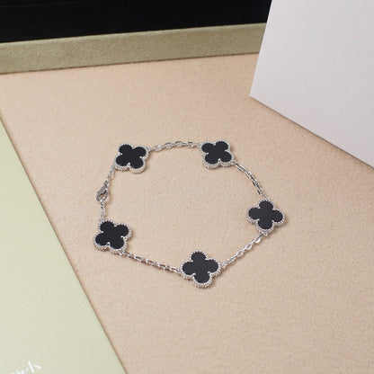 [Vellora Opalyn]CLOVER 5 MOTIF ONYXS  BRACELET SILVER