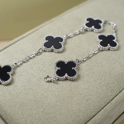 [Vellora Opalyn]CLOVER 5 MOTIF ONYXS  BRACELET SILVER