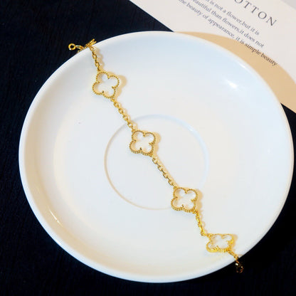 [Vellora Opalyn]CLOVER 5 MOTIF ROCK CRYSTAL PINK GOLD BRACELET