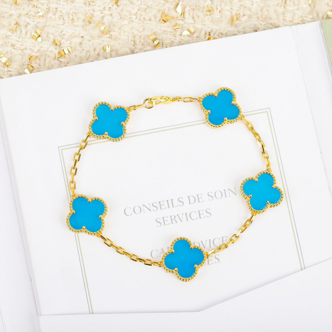 [Vellora Opalyn]CLOVER 5 MOTIFS TURQUOISE BRACELET