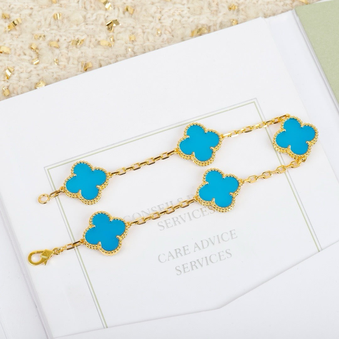 [Vellora Opalyn]CLOVER 5 MOTIFS TURQUOISE BRACELET