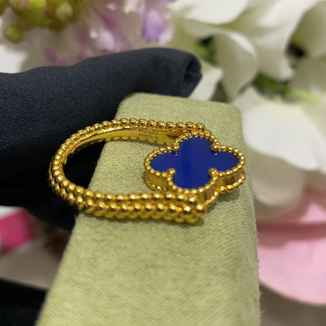[Vellora Opalyn]CLOVER RIVERSIBLE BLUE AGATE RING