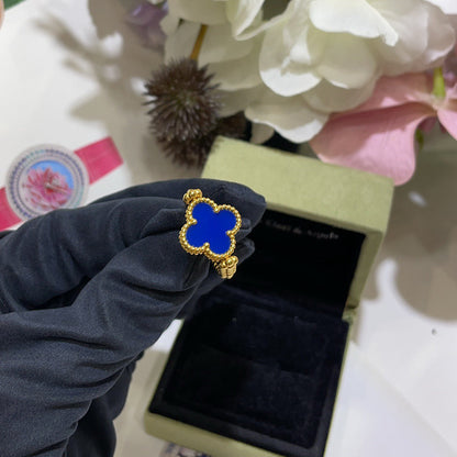 [Vellora Opalyn]CLOVER RIVERSIBLE BLUE AGATE RING