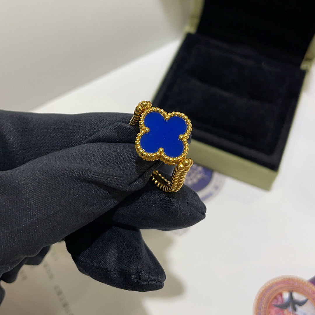 [Vellora Opalyn]CLOVER RIVERSIBLE BLUE AGATE RING