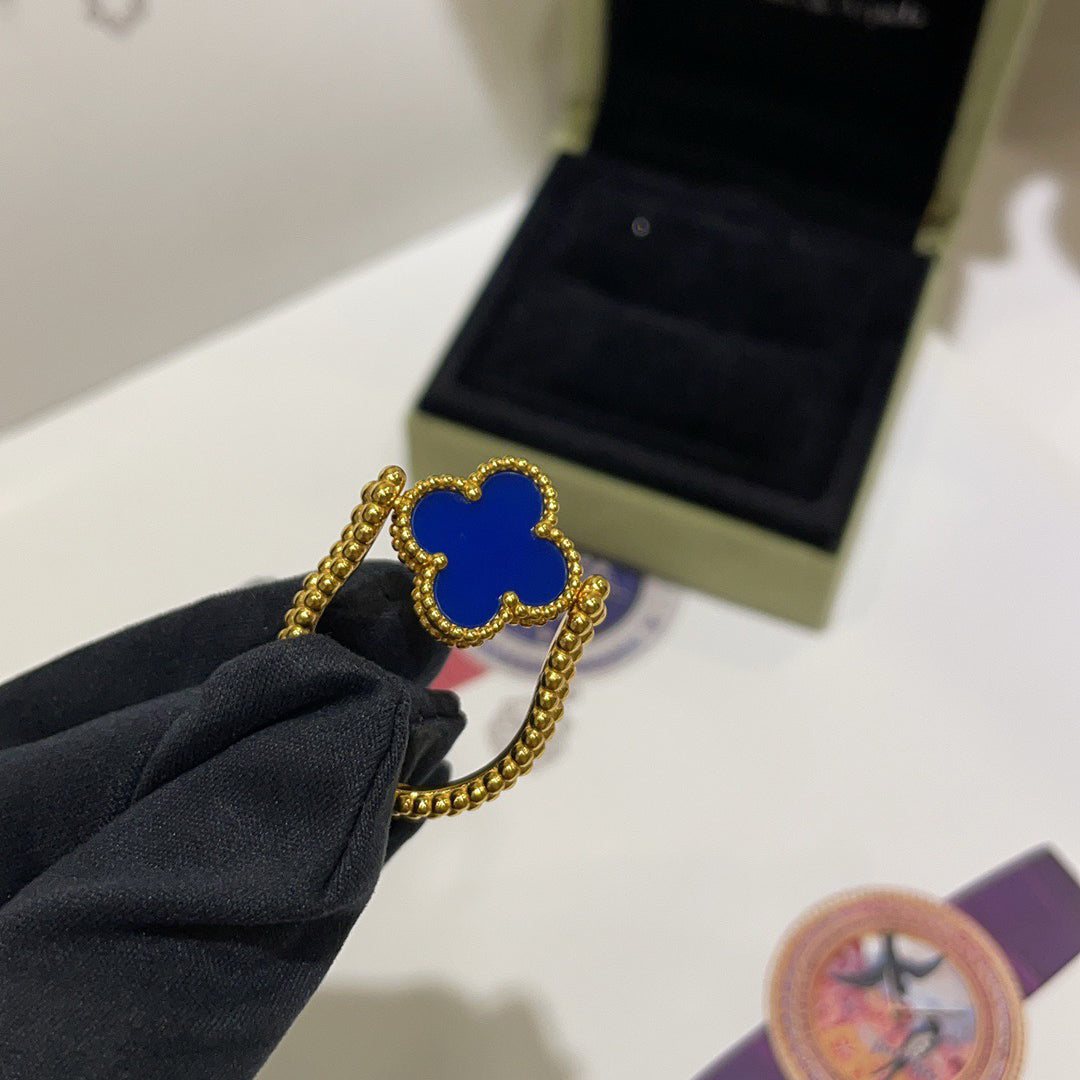 [Vellora Opalyn]CLOVER RIVERSIBLE BLUE AGATE RING