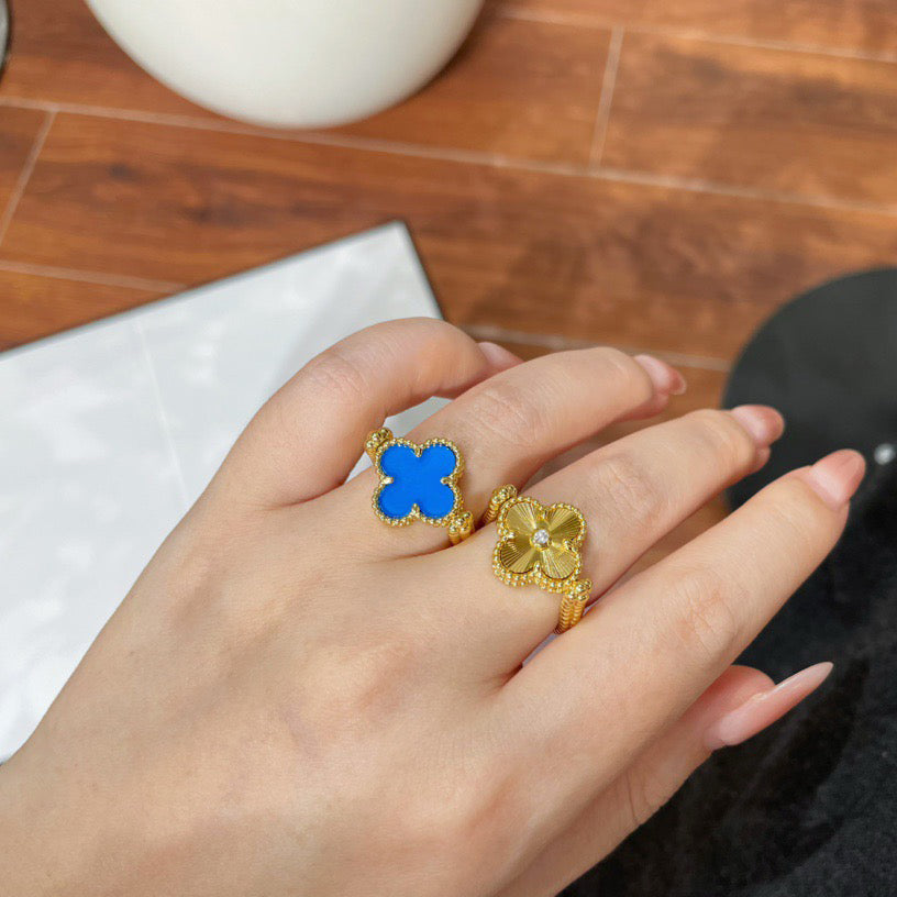 [Vellora Opalyn]CLOVER RIVERSIBLE BLUE AGATE RING