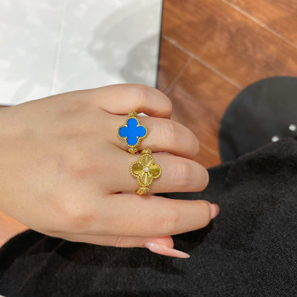 [Vellora Opalyn]CLOVER RIVERSIBLE BLUE AGATE RING