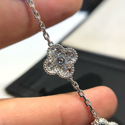 [Vellora Opalyn]CLOVER 5 MOTIF ONYXS DIAMOND BRACELET SILVER