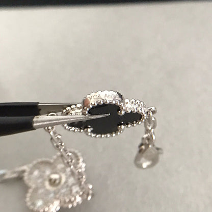 [Vellora Opalyn]CLOVER 5 MOTIF ONYXS DIAMOND BRACELET SILVER