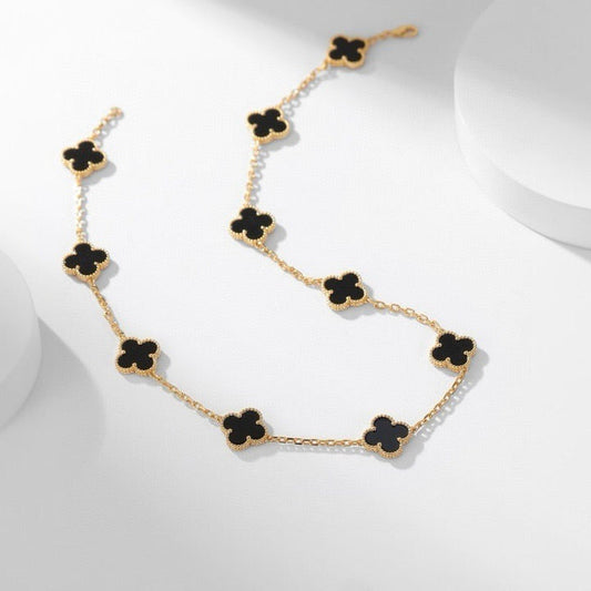 [Vellora Opalyn] CLOVER 10 MOTIFS ONYX NECKLACE