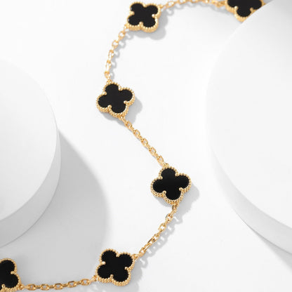 [Vellora Opalyn]CLOVER 10 MOTIFS ONYX NECKLACE