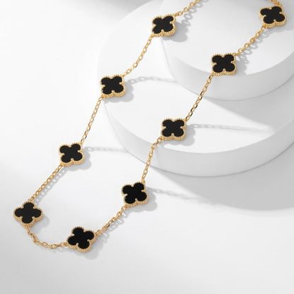 [Vellora Opalyn] CLOVER 10 MOTIFS ONYX NECKLACE