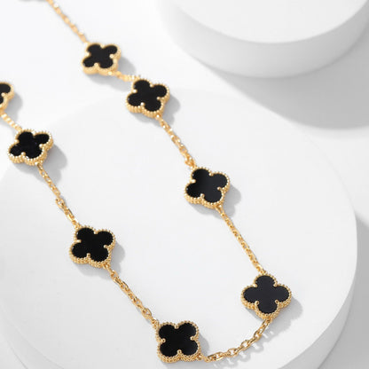 [Vellora Opalyn] CLOVER 10 MOTIFS ONYX NECKLACE