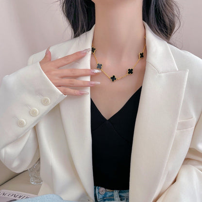 [Vellora Opalyn] CLOVER 10 MOTIFS ONYX NECKLACE