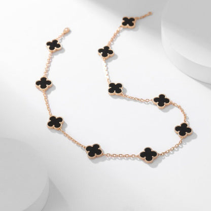 [Vellora Opalyn] CLOVER 10 MOTIFS ONYX NECKLACE