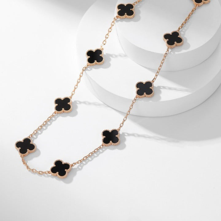 [Vellora Opalyn]CLOVER 10 MOTIFS ONYX NECKLACE
