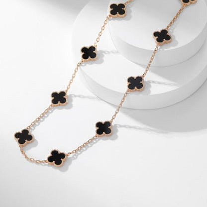 [Vellora Opalyn] CLOVER 10 MOTIFS ONYX NECKLACE