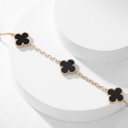 [Vellora Opalyn]CLOVER 10 MOTIFS ONYX NECKLACE